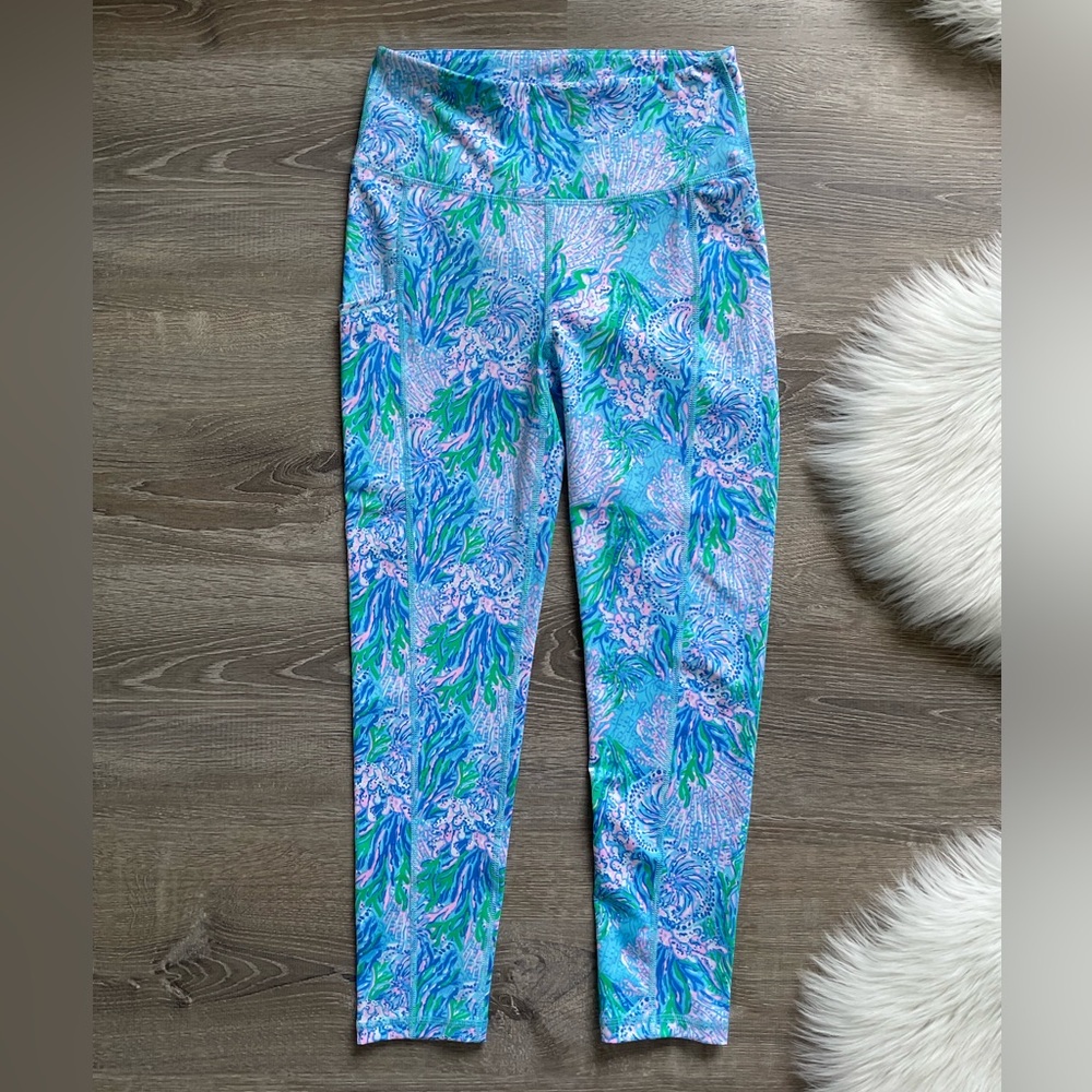 🩵🩷LILLY PULITZER South Beach High Rise Leggings Las Olas Aqua Strong Current Sea